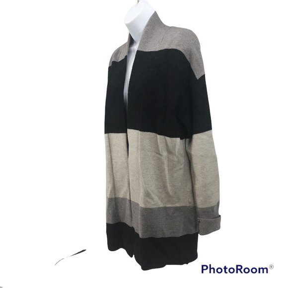 Andree by Unit Grey Black Color Panel Open Duster Cardigan Sweater Women's Sz M - Picture 2 of 8